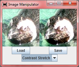 An Image Manipulator frame. The left image is of a penguin head. The right image
					is teh same image, but with the penguin slightly darker, and the white isn't much changed.